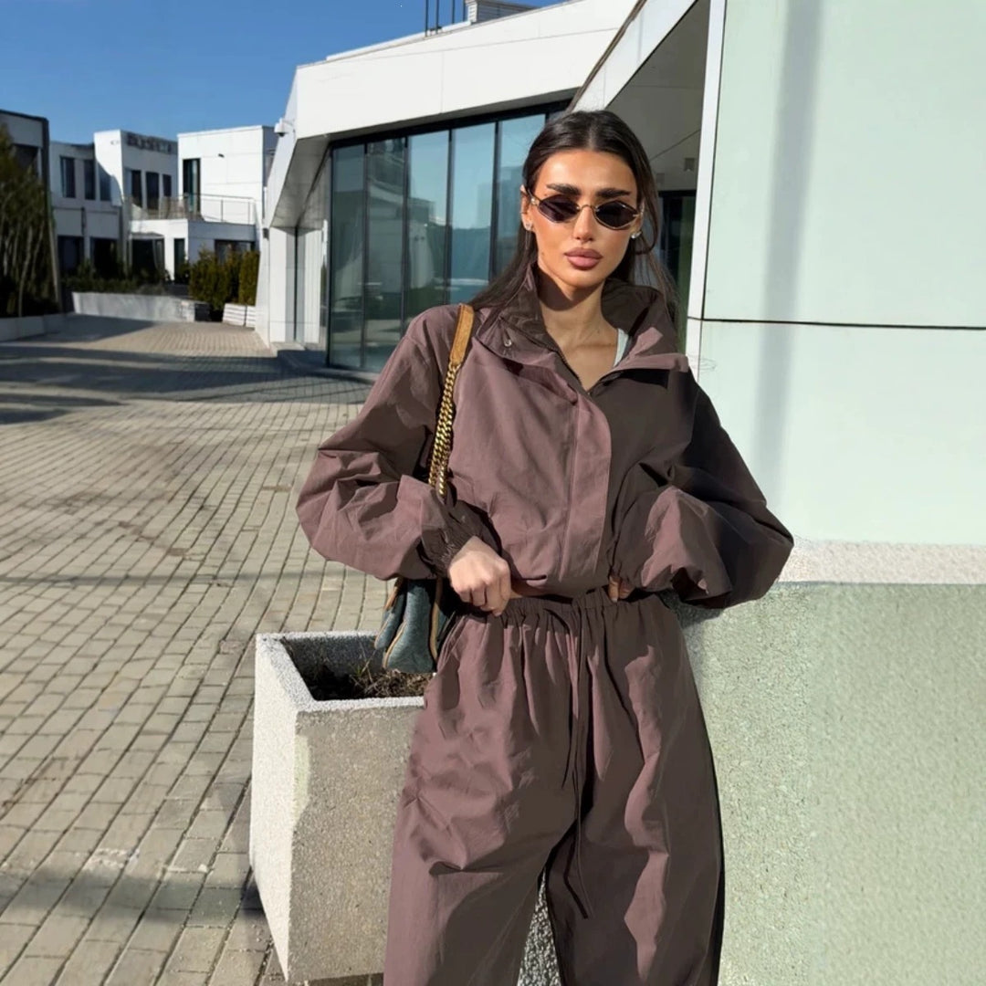 Damen nan lässiges Zweiteiler-Set aus fließendem Stoff mit weitem Bein Drune