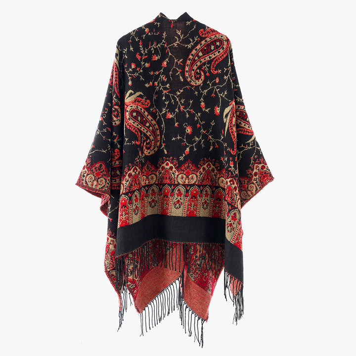 Damen Jacquard Überwurfcape aus feinem Strick mit Paisley-Bordüre Drune