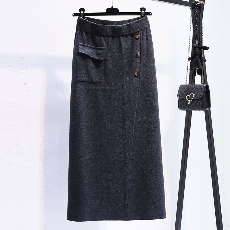 Damen Eleganter Strickrock mit praktischer Seitentasche Drune
