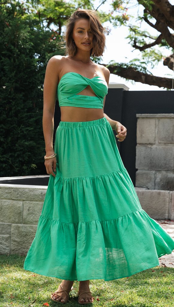 Damen Zweiteiliges Set aus Crop-Top und Maxirock mit luftiger Silhouette Drune