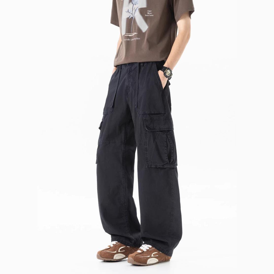 Herren Extraweite Utility-Cargo-Hose im Baggy‑Cut mit elastischem Bund und Mehrfachklappentaschen Drune