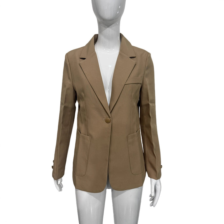 Damen Taillierter Business-Blazer mit goldfarbenem Knopf und Brusttasche Drune