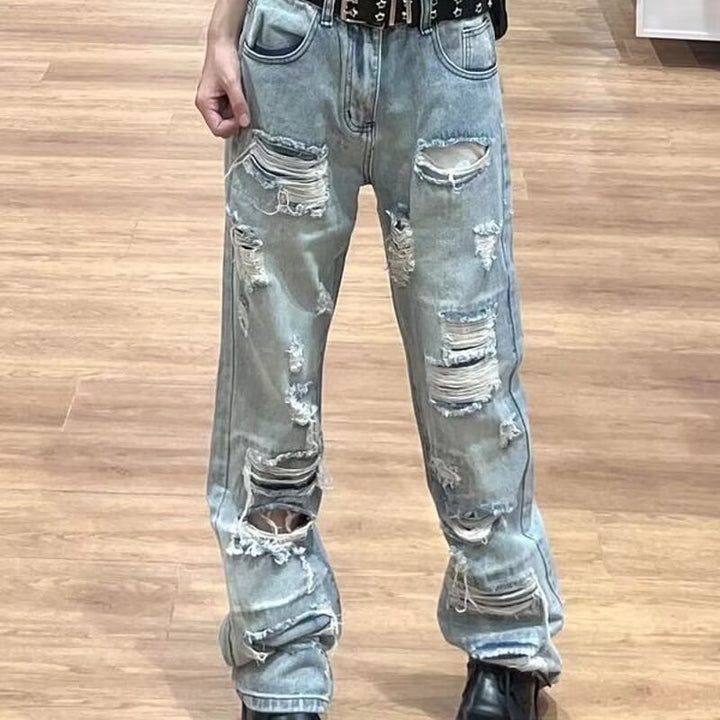 Herren Extraweite Ripped Baggy-Jeans mit tiefem Schritt und ausgeprägten Destroyed-Details Drune