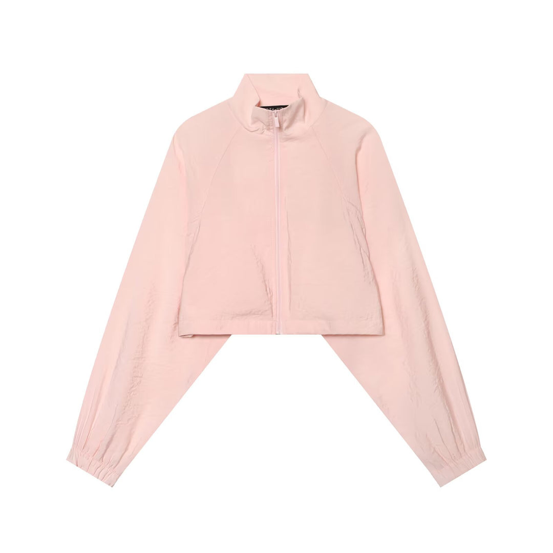 Damen Kurze Windbreaker-Jacke mit Stehkragen, Raglanärmeln und elastischem Saum Drune