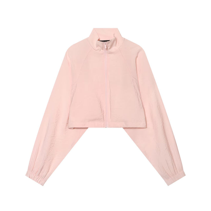 Damen Kurze Windbreaker-Jacke mit Stehkragen, Raglanärmeln und elastischem Saum Drune