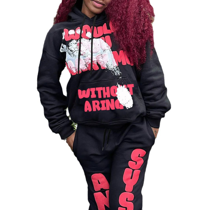 Damen Sportliches Sweatpants und Hoodie Set mit auffälligem Schriftzug Drune