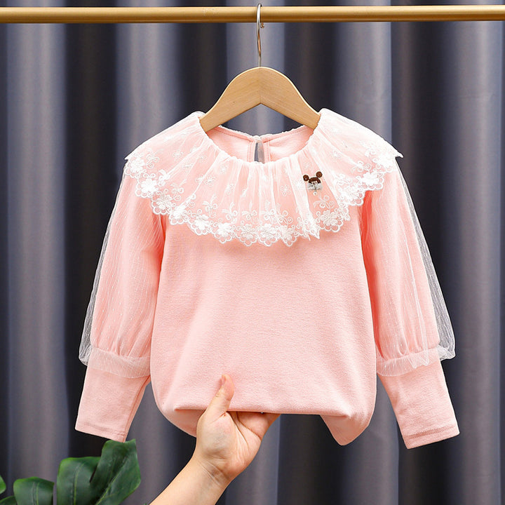 Mädchen Sweatshirt mit eleganter Spitze und transparenten Puffärmeln Drune