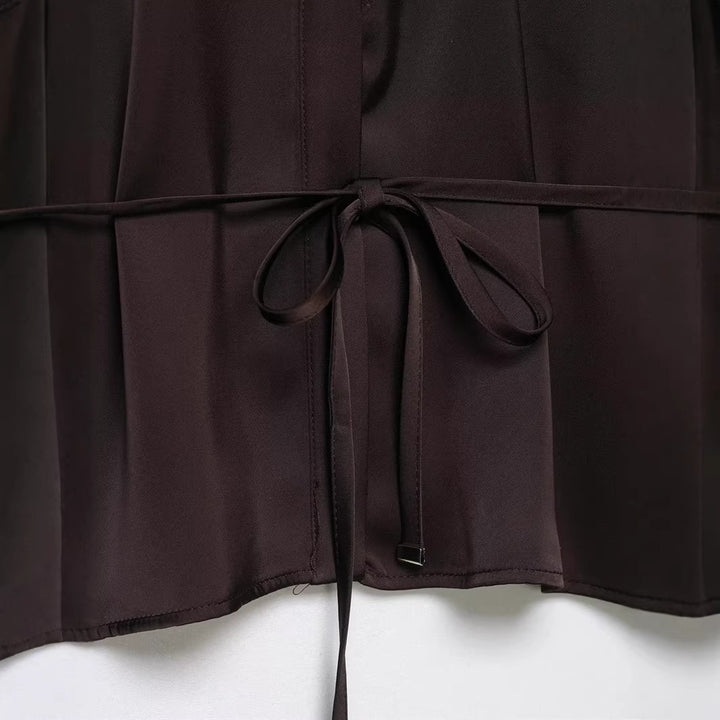 Damen nan seidenähnliche Hemdbluse mit Tunnelzug tailliertem Bindegürtel und überschnittener Schulter Drune