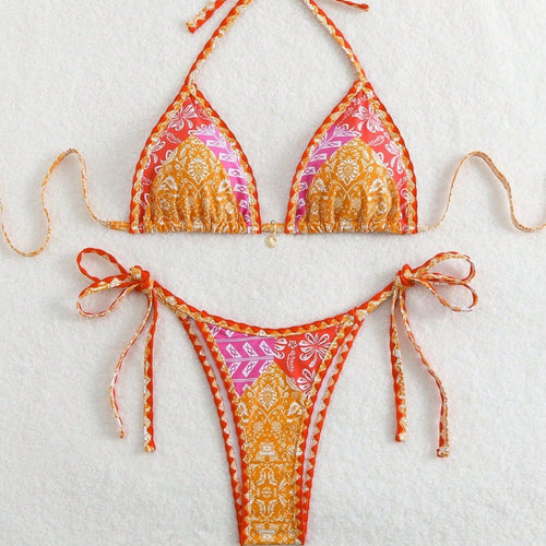 Damen Triangel-Bikini mit verspieltem Schnitt und exotischem Muster Drune