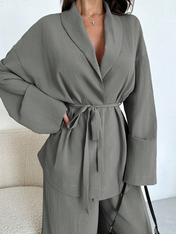 Damen lässige Oversized Blazerjacke mit Gürtel Drune