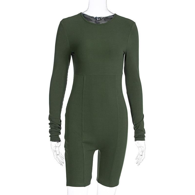 Damen Figurbetontes Langarm-Shortsanzug Drune