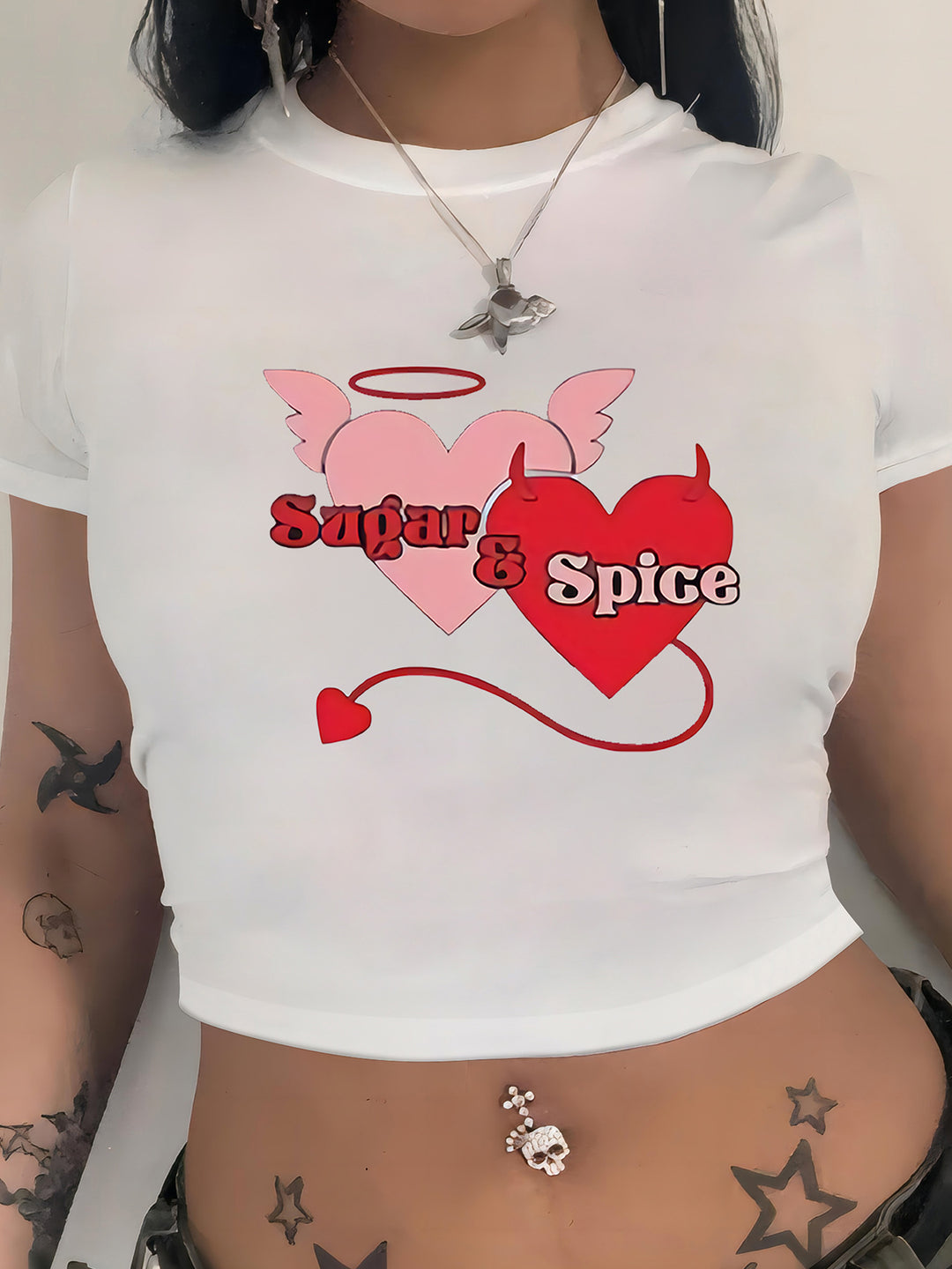 Damen Crop-T-Shirt mit fröhlichem Kirschmotiv Drune