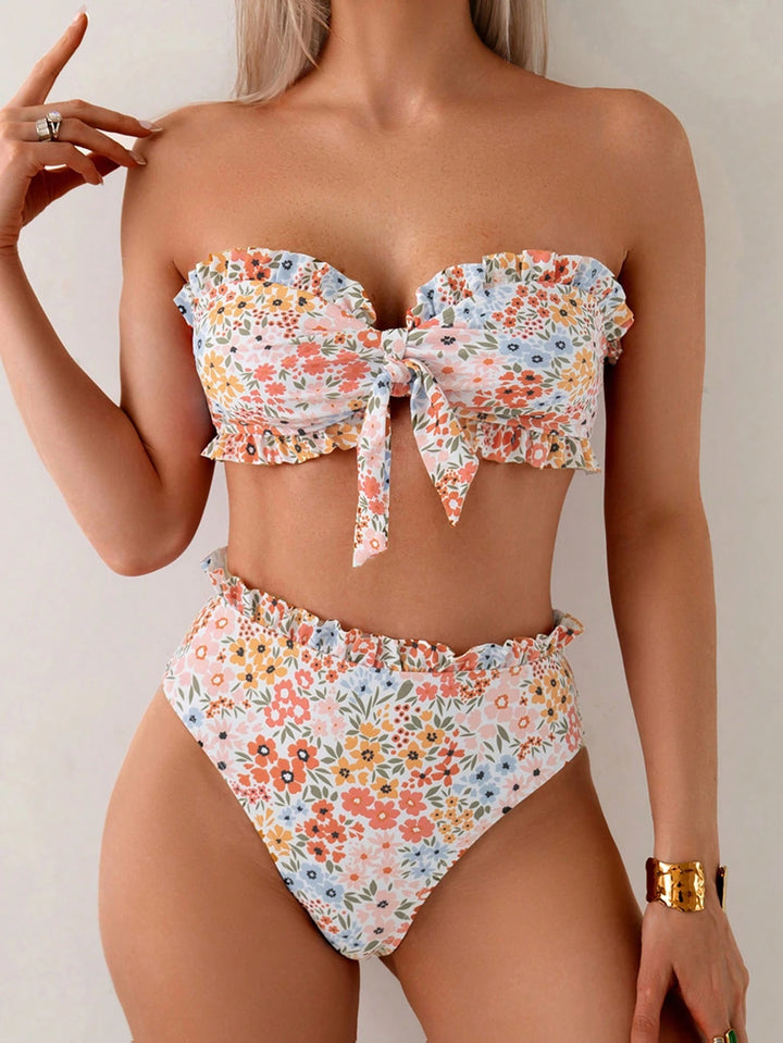 Damen Bandeau-Bikini mit verspieltem Rüschendesign Drune