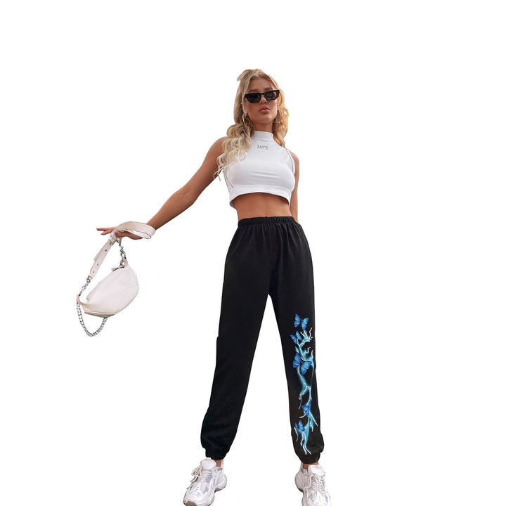 Damen lässige Jogginghose mit buntem Schmetterlings- und Blitzdesign Drune
