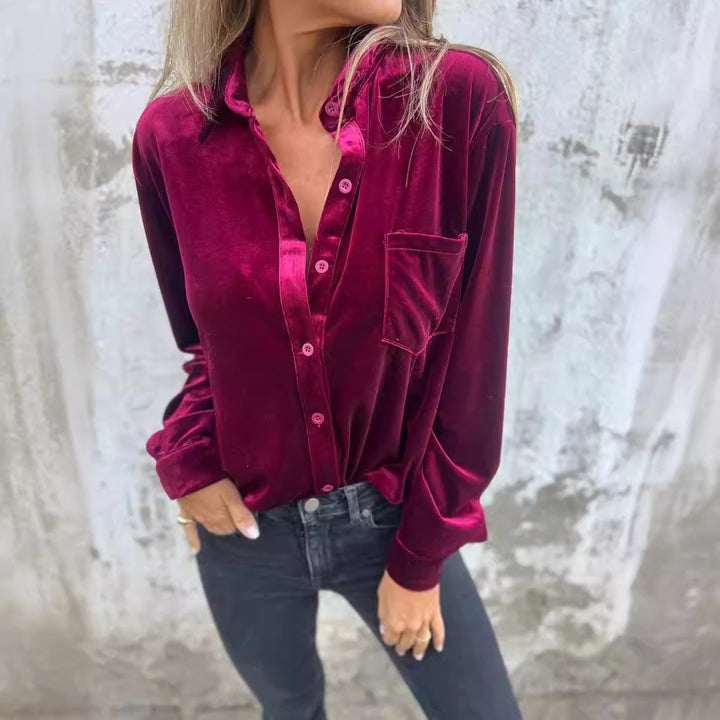 Damen Satin-Bluse mit edlem Glanz und hochwertiger Knopfleiste Drune