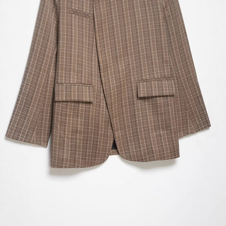 Damen Oversized Glencheck-Blazer mit Stehkragen und asymmetrischer Knopfleiste Drune