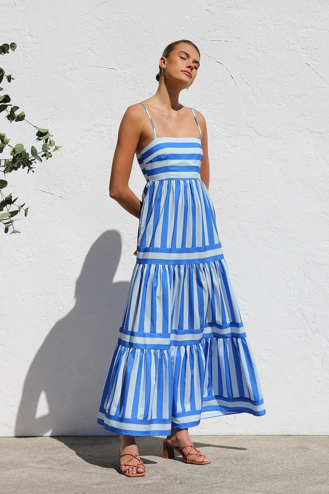 Damen Maxikleid mit Streifenmuster und fließendem Rock Drune