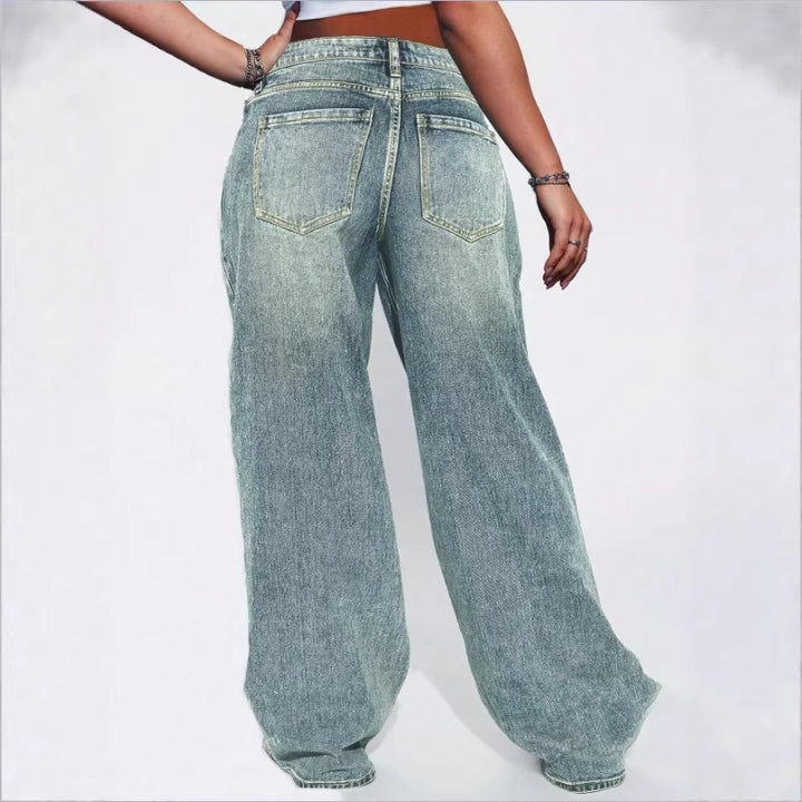 Damen High-Waist Weite Vintage-Denim Baggy-Jeans mit entspanntem Schlag Drune