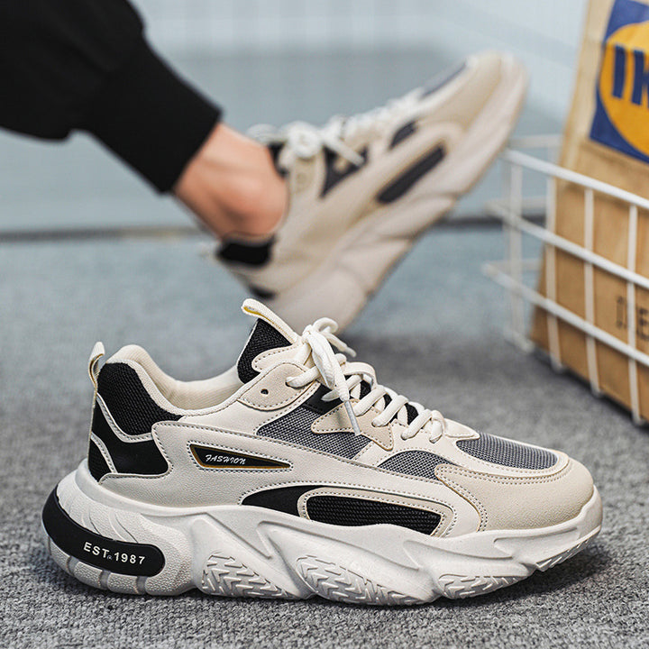 Herren modische Chunky-Sneaker mit verstärkten Overlays, atmungsaktiver Meshkonstruktion und gedämpfter EVA-Plateausohle Drune