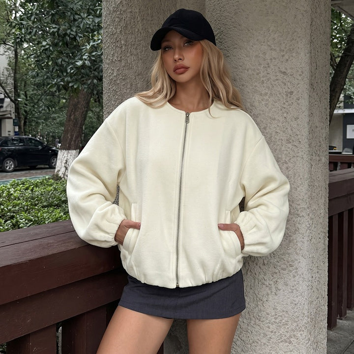 Damen Trendige Bouclé Jacke Drune