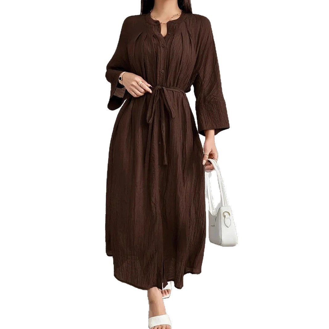 Damen Maxikleid mit Taillengürtel Drune