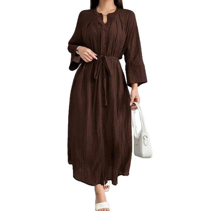 Damen Maxikleid mit Taillengürtel Drune