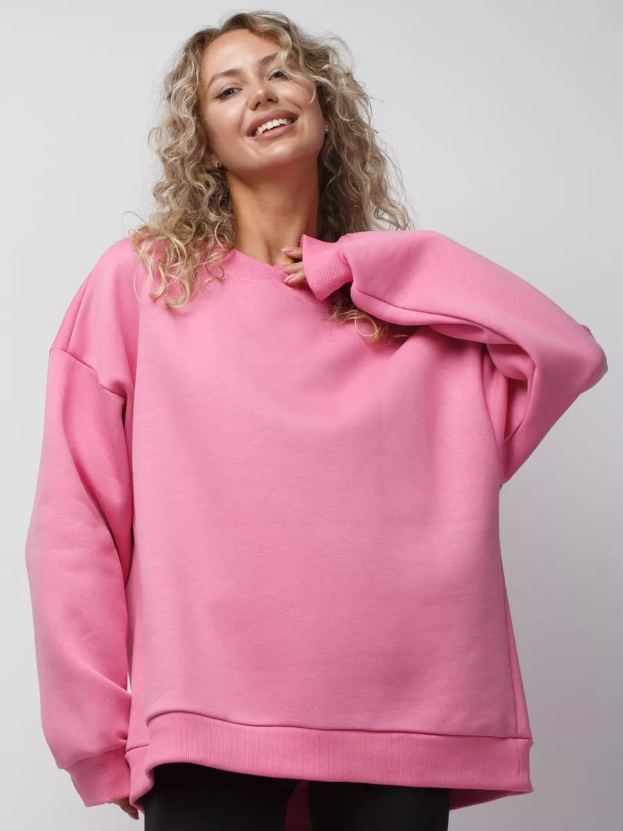 Damen oversized Sweatshirt mit Rundhalsausschnitt, French-Terry Innenfutter und überschnittener Schulter Drune