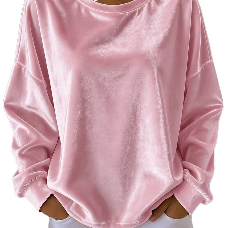 Damen Samt-Oversize-Sweatshirt mit Rundhalsausschnitt und eingesetzter Schulter Drune