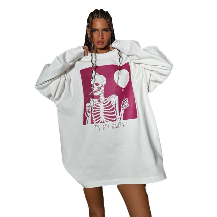 Damen Oversized Sweatshirt mit grafischem Skelettmotiv Drune
