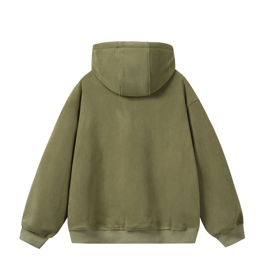 Unisex Oversize Fleece-Halbzip-Kapuzenpullover mit Kordelzug und Rippbündchen Drune
