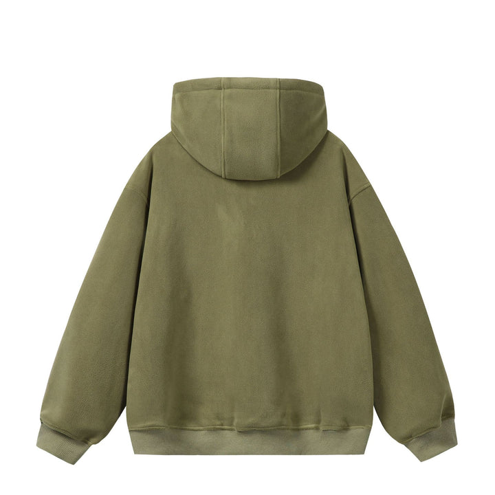 Unisex Oversize Fleece-Halbzip-Kapuzenpullover mit Kordelzug und Rippbündchen Drune