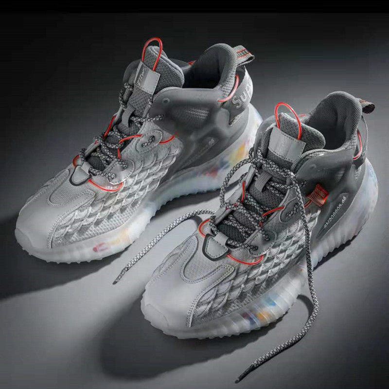 Herren nan technischer Stadt-Sneaker mit skaliertem Strickobermaterial, transparent strukturierter Wellenlaufsohle und Schnellzugverschluss Drune
