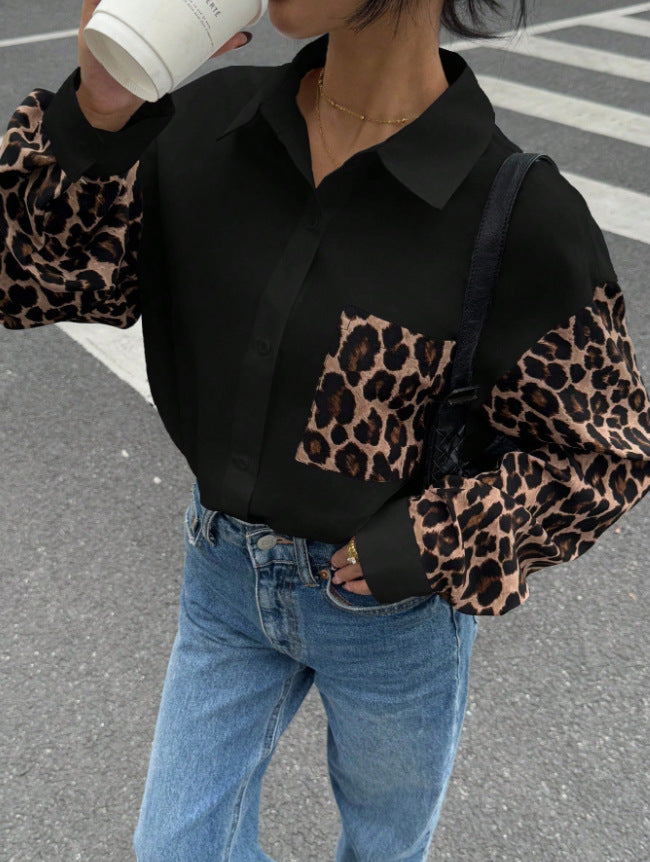 Drune | Leopard Print Knopf-abgesetzte Schulterjacke