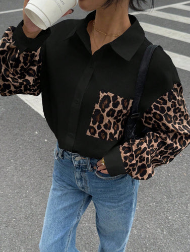 Drune | Leopard Print Knopf-abgesetzte Schulterjacke