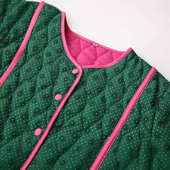 Damen nan gesteppte Kurzjacke mit V‑Ausschnitt, Kontrastpaspel und Schleifen-Detail Drune