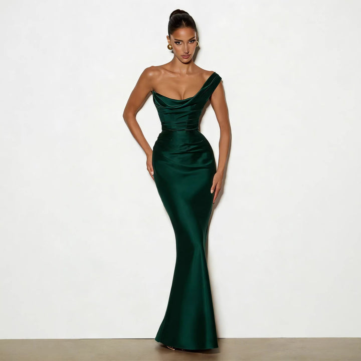 Damen Elegantes Satin Lang Abendkleid mit asymmetrischem Schnitt und figurschmeichelndem Design Drune