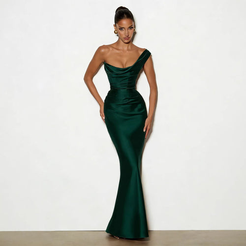 Damen Elegantes Satin Lang Abendkleid mit asymmetrischem Schnitt und figurschmeichelndem Design Drune