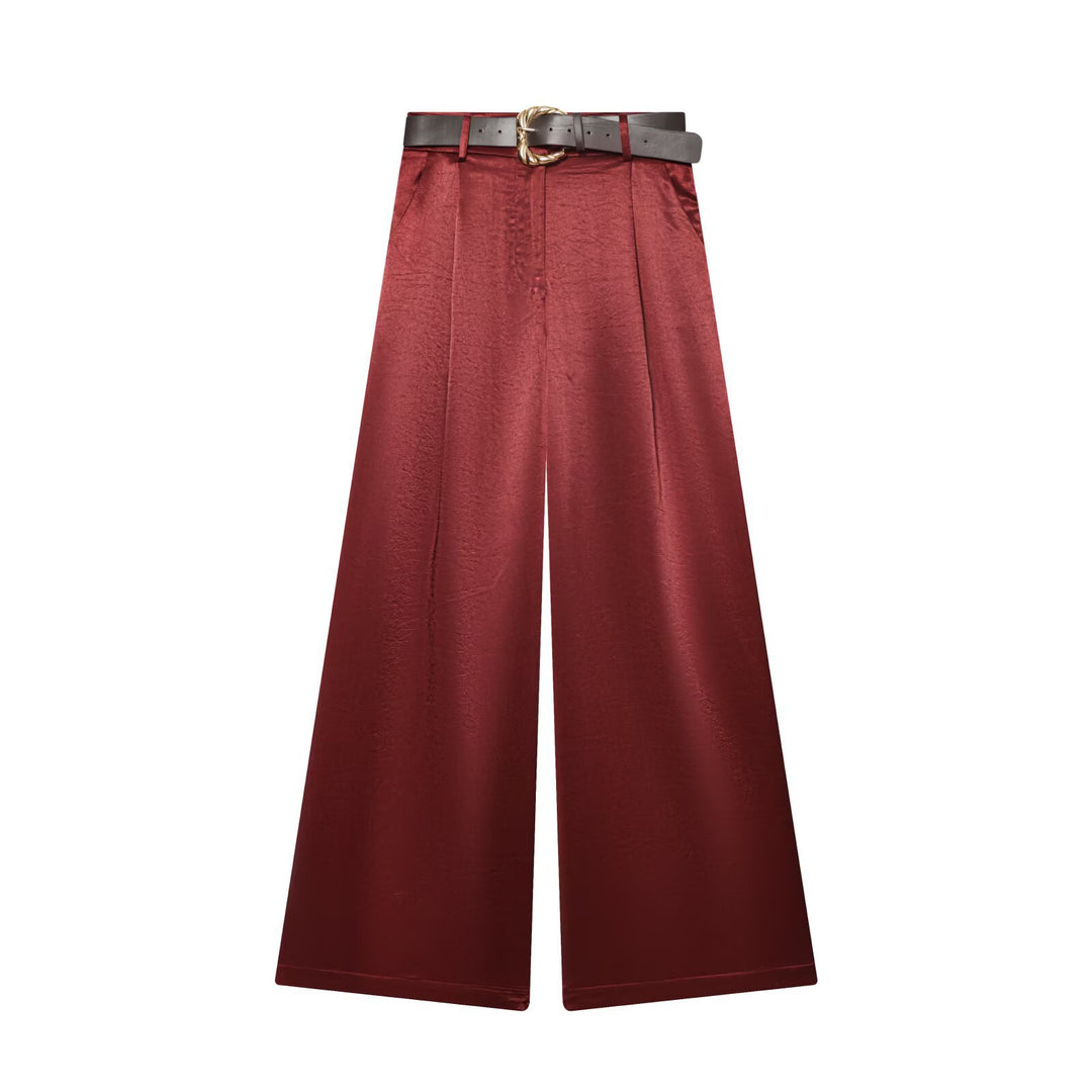 Damen High‑Waist Palazzo‑Hose mit Leoparden‑Print, weitem Bein und Ziergürtel Drune