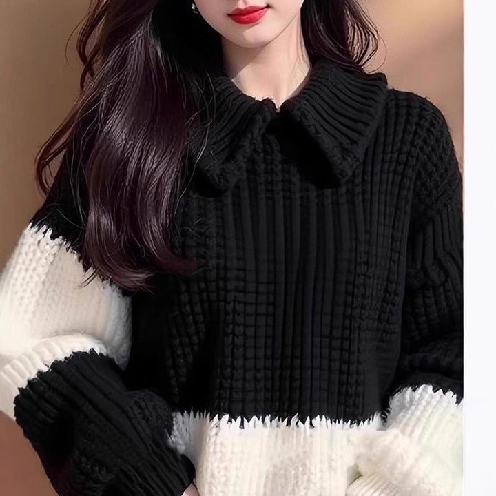 Damen Modischer Strickpullover mit schickem Kragen Drune