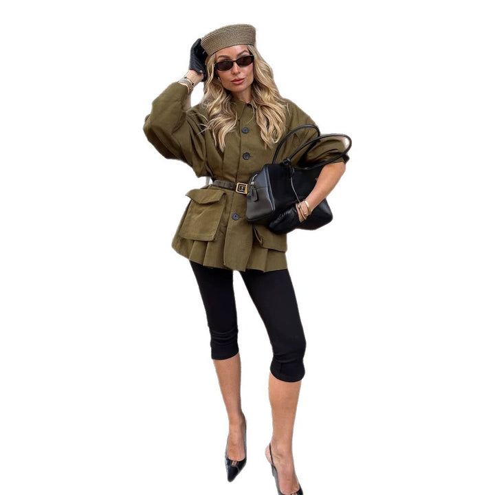 Damen Kurzjacke im Utility‑Stil mit Ballonärmeln & aufgesetzten Klappentaschen Drune