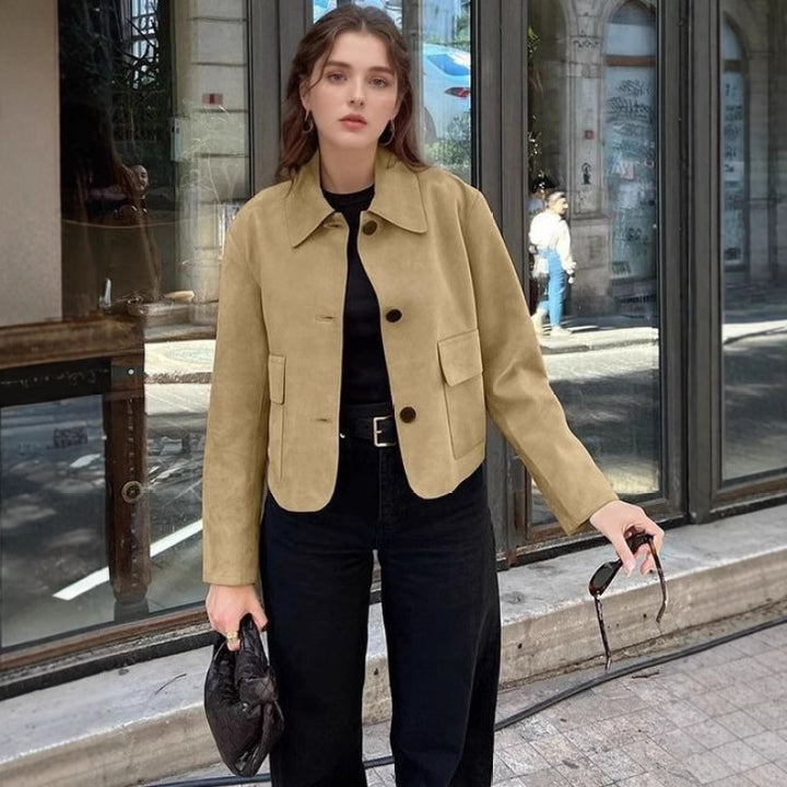 Damen Elegante Kunstlederjacke mit angedeuteten Taschen Drune