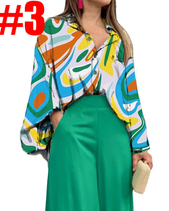 Damen Oversize Hemdbluse mit abstraktem Aquarellprint und überschnittener Schulter Drune