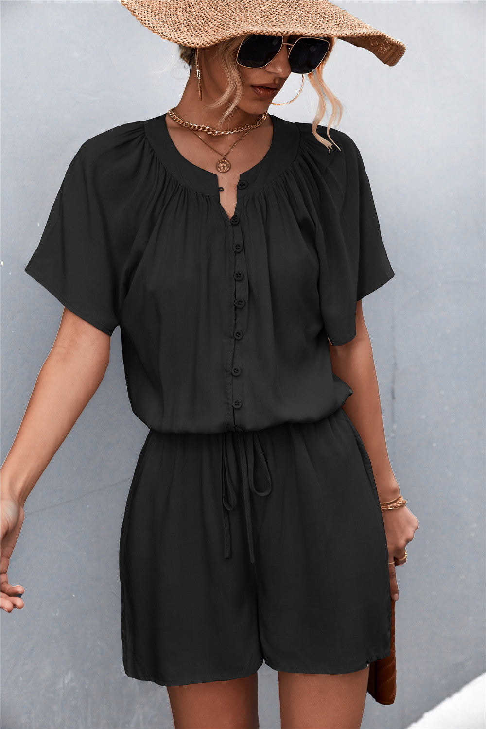 Damen Jumpsuit mit elastischem Bund und knopfverzierter Front Drune