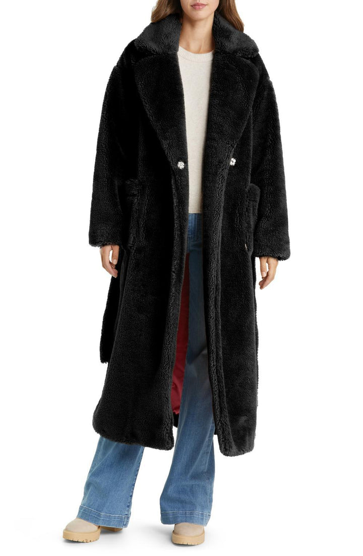 Damen Lange Kuschel-Bademantel mit Gürtel und Taschen Drune