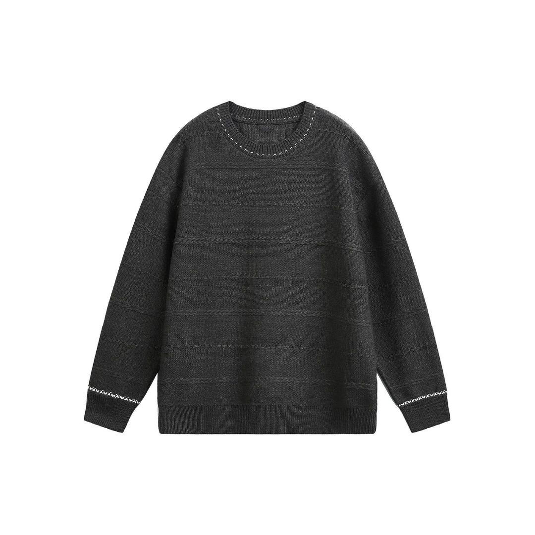 Damen Oversize-Strickpullover mit Strukturstreifen und Rundhalsausschnitt Drune