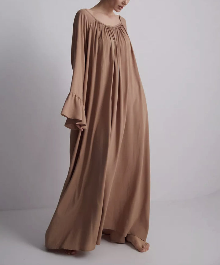 Damen Elegantes Maxi-Nachtkleid mit weiten Rüschensäumen und fließendem Schnitt Drune