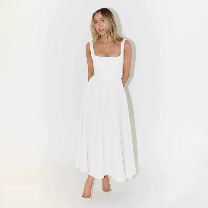 Damen Maxikleid mit elegantem quadratischem Ausschnitt und schwingendem Rock Drune