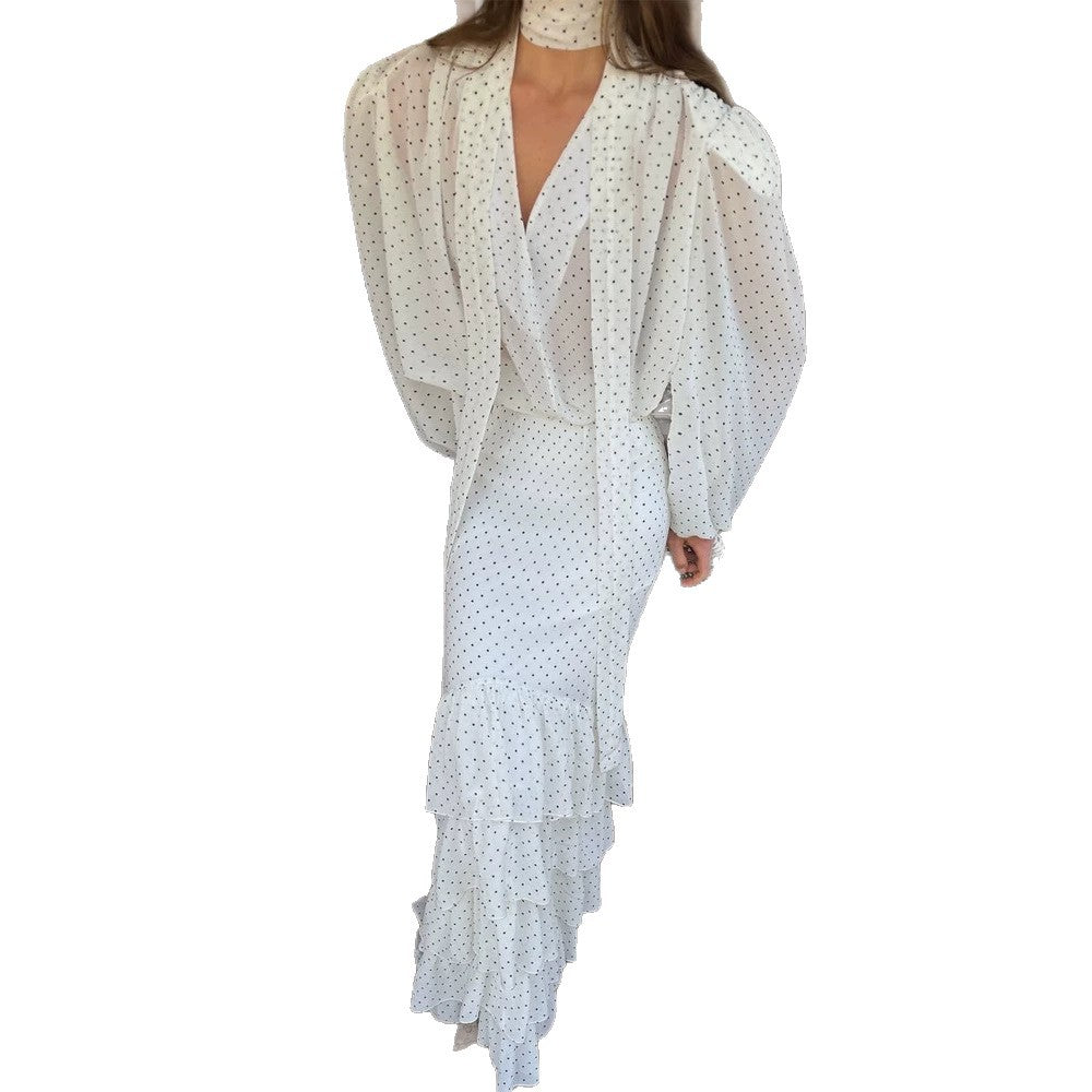Damen Maxikleid aus Chiffon mit Wickeloberteil, Schluppe und gestuftem Volant‑Rock Drune