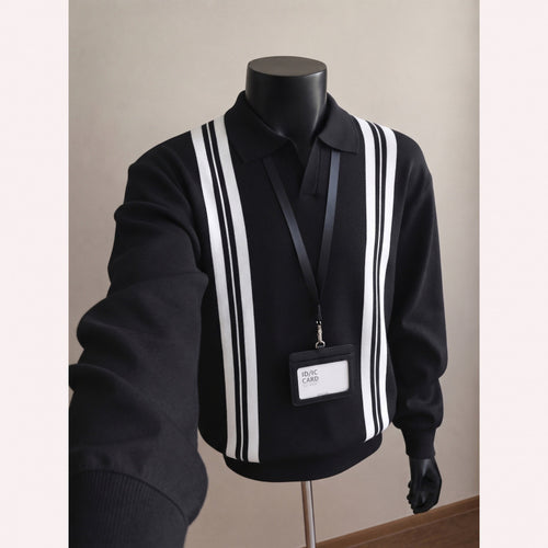 Herren Lässiger Pullover mit V-Ausschnitt und Streifen Drune