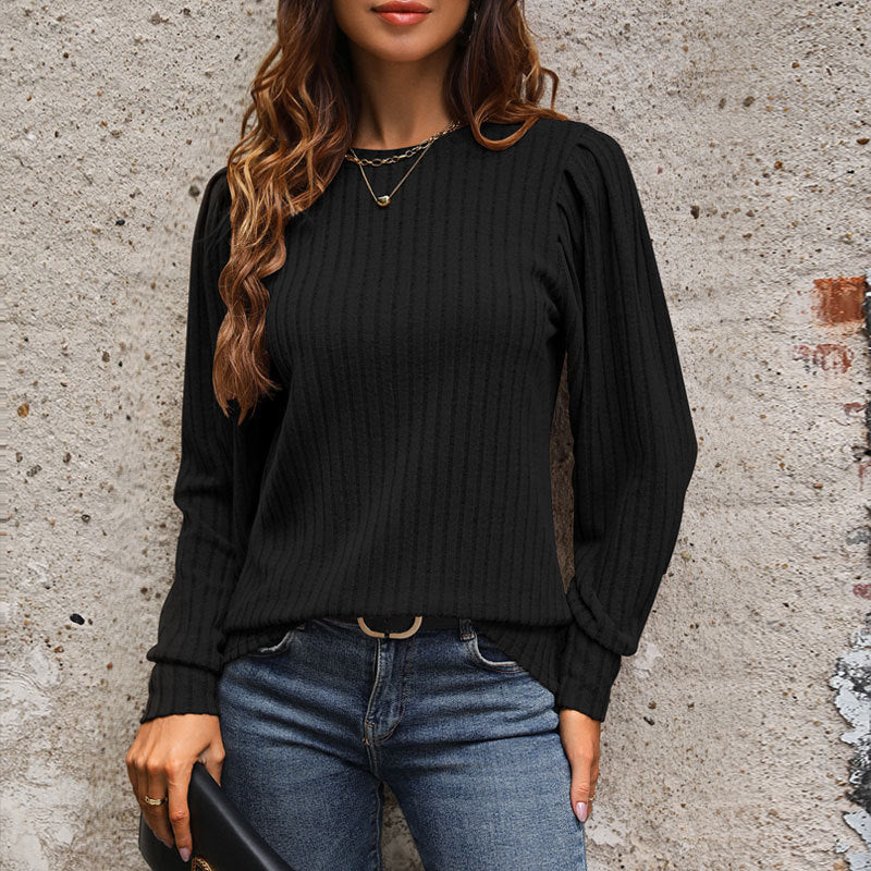 Damen Strickpullover mit eleganten Rüschendetails und strukturiertem Gewebe Drune